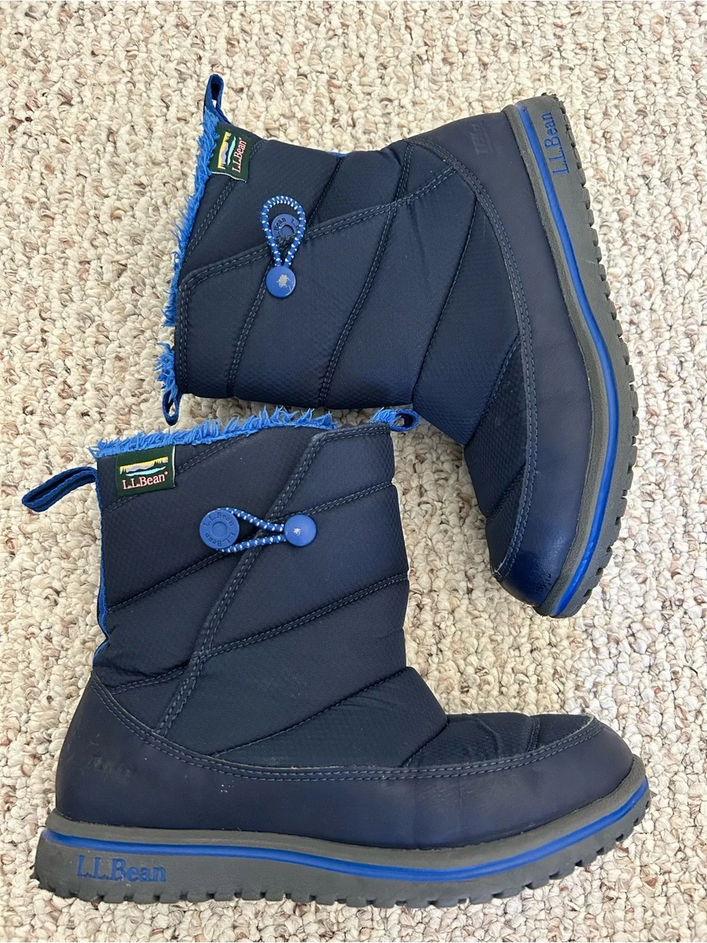 L.L. Bean Kids Size 3 Ultralight Snow Boots Navy Blue Waterproof Insulated